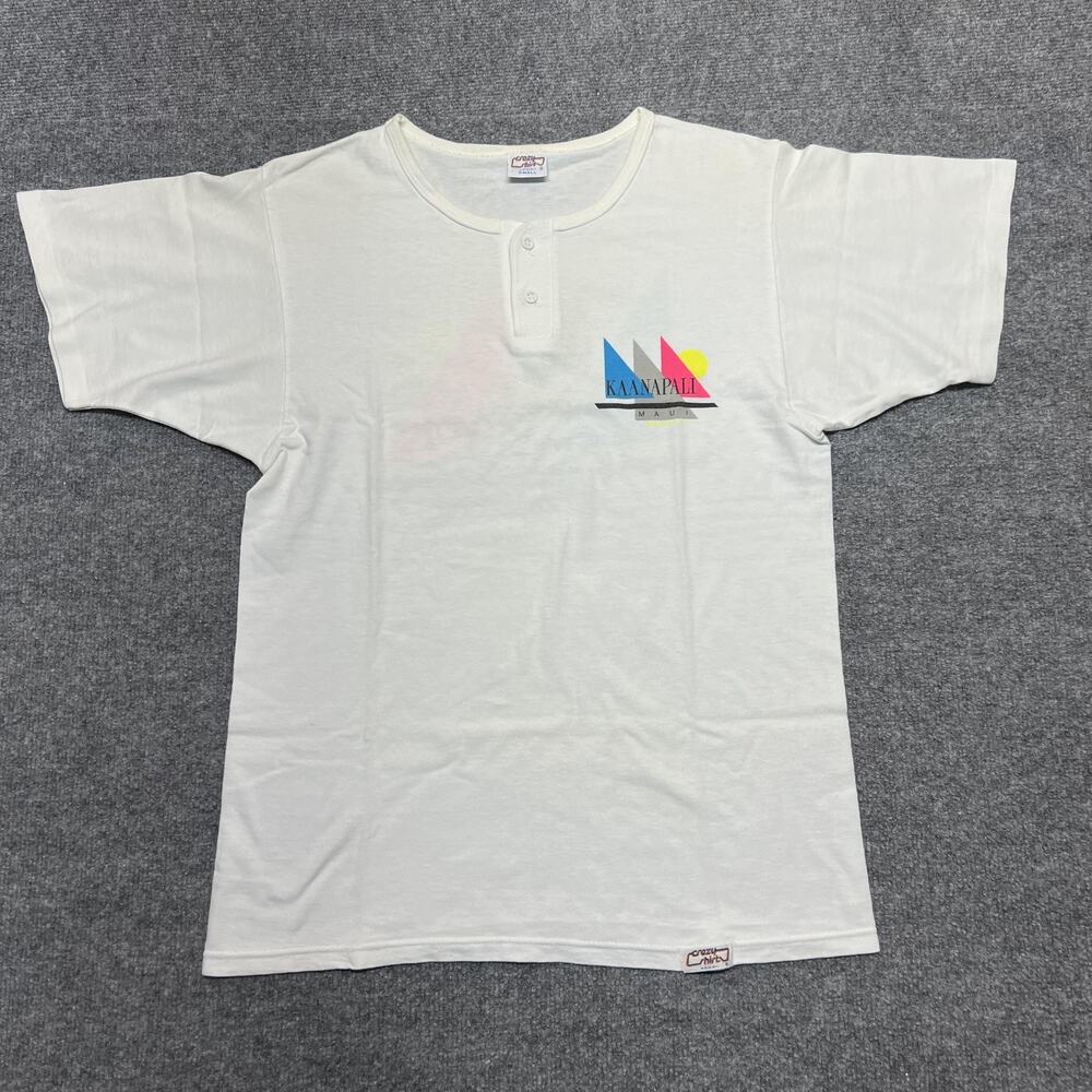 Vintage Crazy Shirts Shirt Mens Small White Kaanapali Maui Henley Tee Sailboat